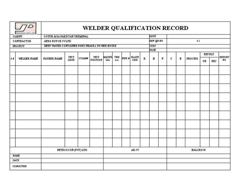 Welder Qualification Record P200 PDF