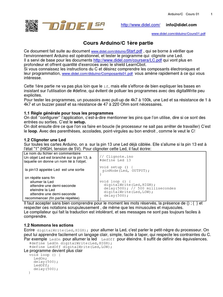 Cours de Programmation Arduino 1 | PDF | Structure de contrôle ...