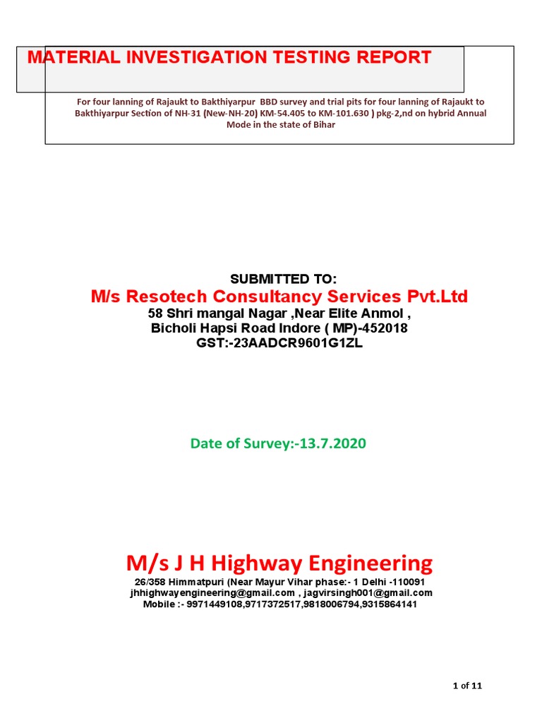 Material Investigation Report-2 | PDF | Road Surface | Soil