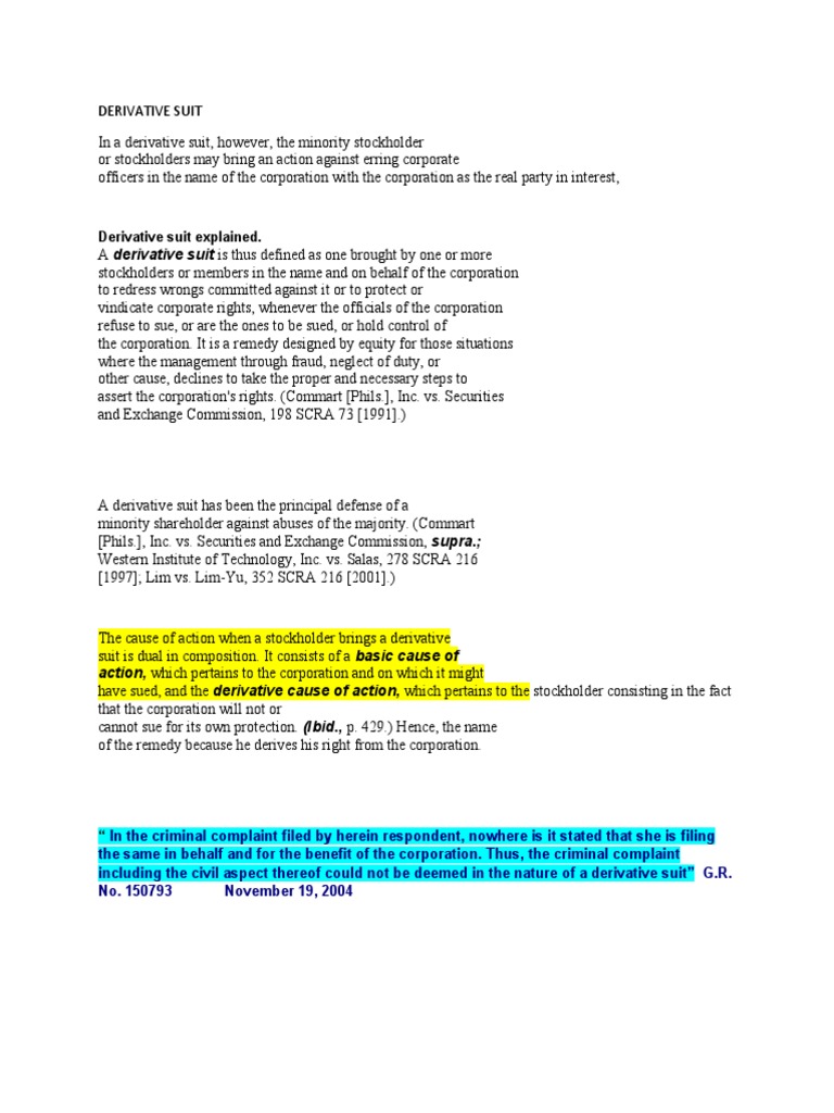 Understanding Derivative Suits | PDF