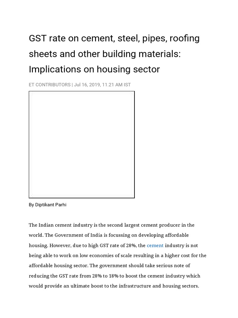GST Rate On Cement, Steel, Pipes, Roofing Sheets and Other Building