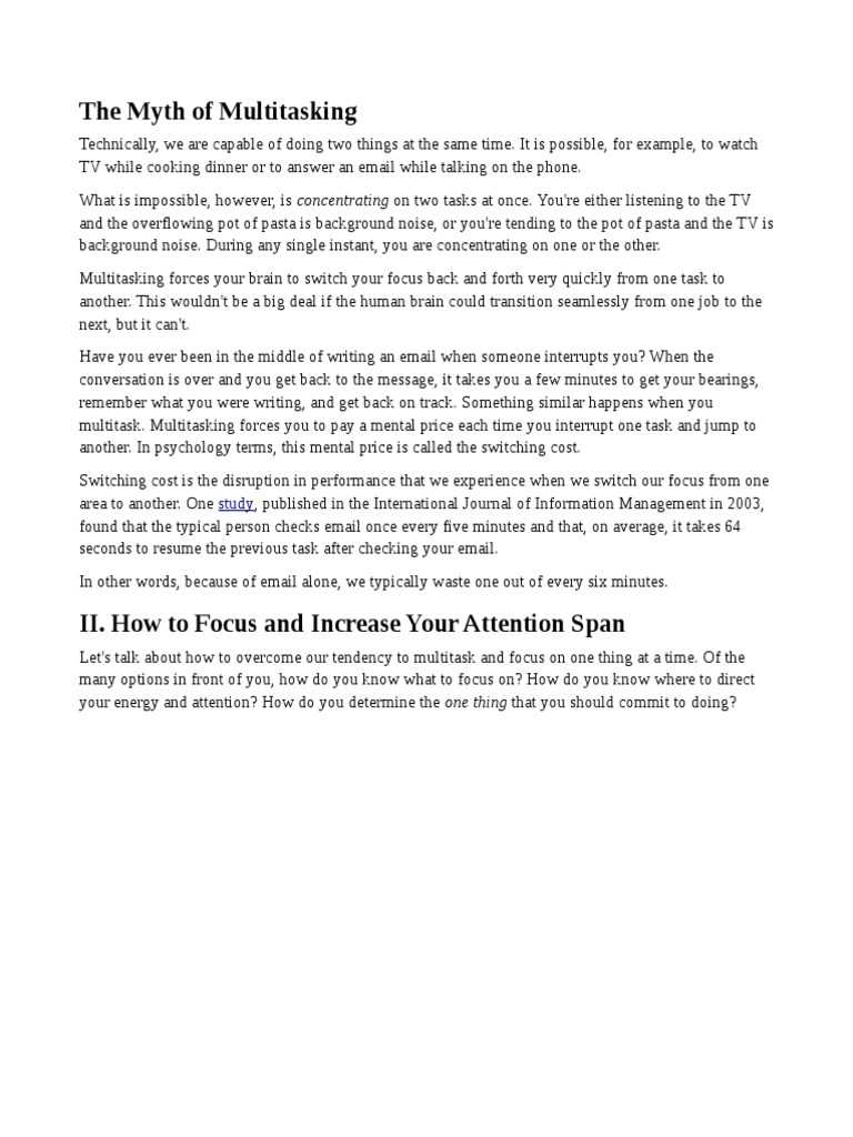 The Myth of Multitasking Explained | PDF | Career & Growth
