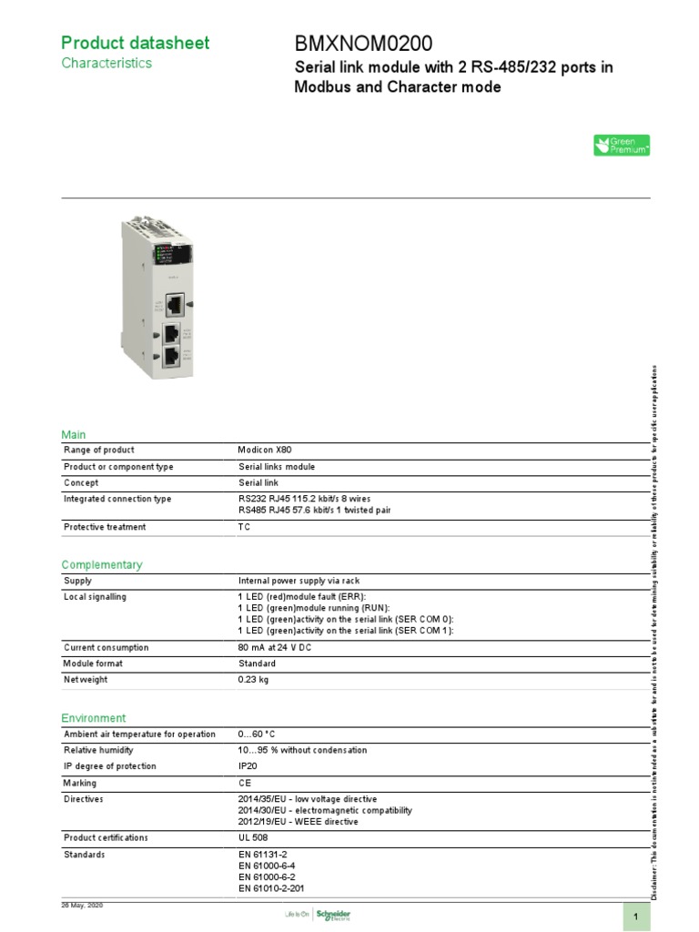 Bmxnom0200 Serial Link Module With 2 Rs 485232 Ports In Pdf Electrical Engineering Electronics