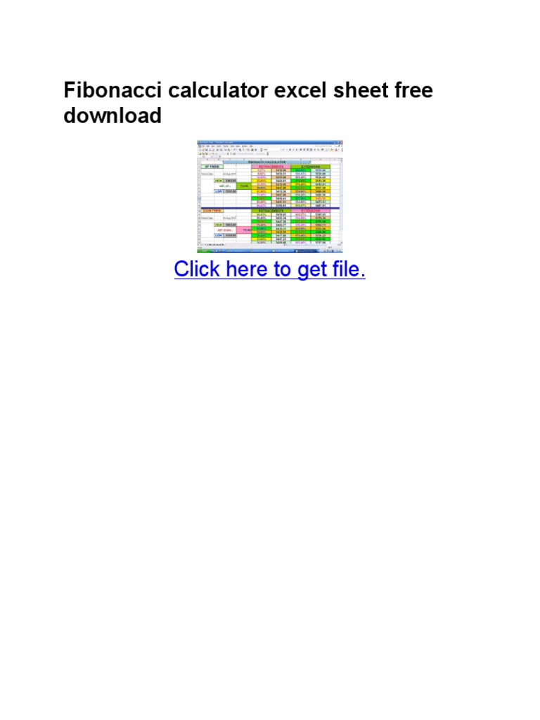 Fibonacci Calculator Excel Sheet Free Download PDF PDF Foreign Exchange Market Spreadsheet