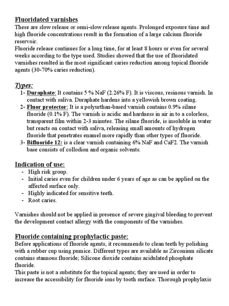 Fluoridated Varnishes Types PDF Fluoride Vomiting