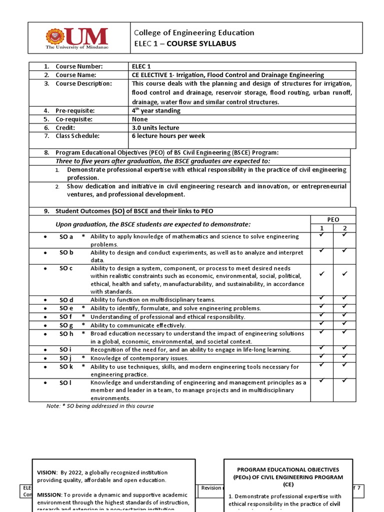 College of Engineering Education Elec 1 - Course Syllabus | PDF ...