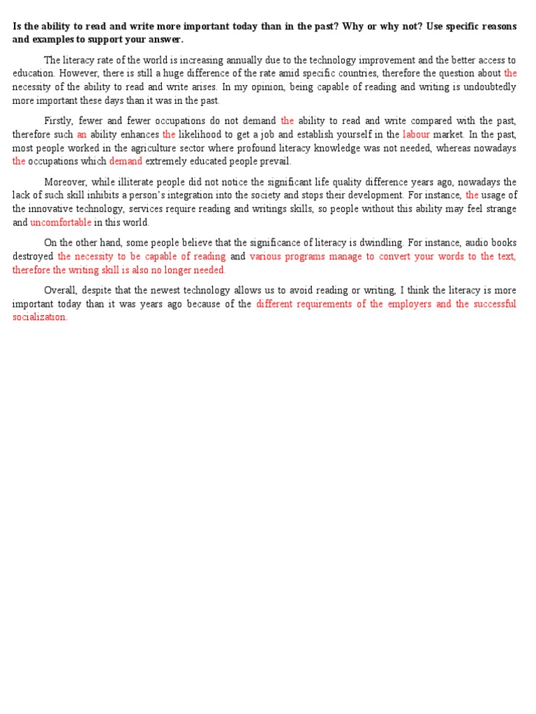 Is The Ability To Read and Write More Important Today Than in The Past