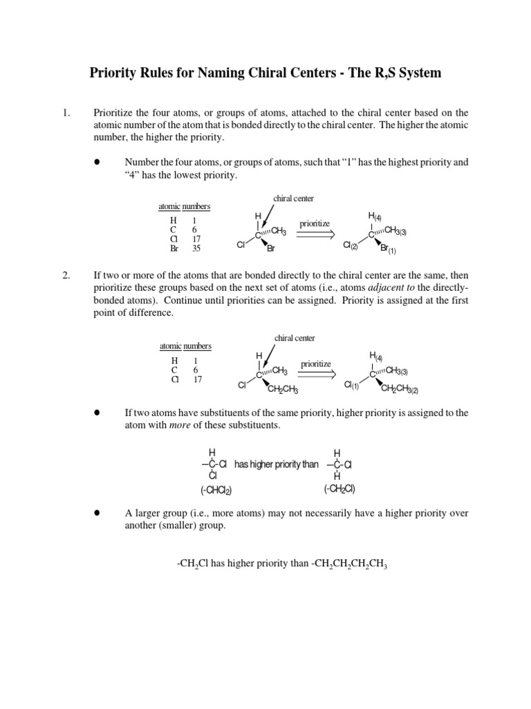 Priority Rules For Naming Chiral Centers - The R, S System: Atomic ...