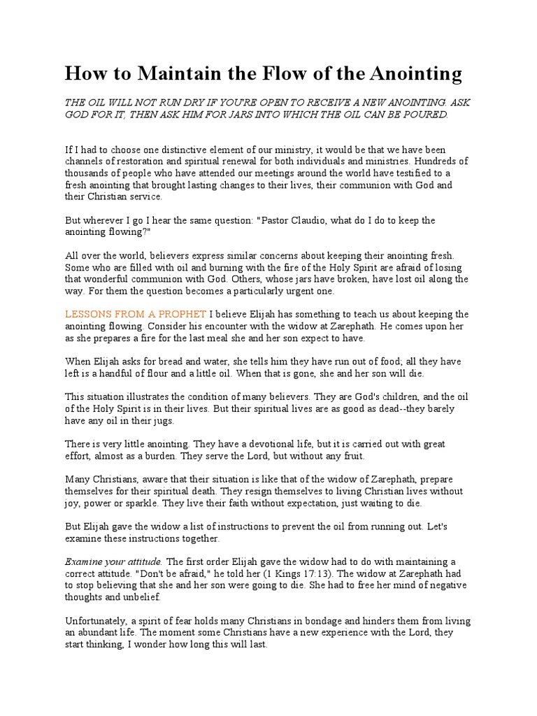 How To Maintain The Flow Of The Anointing Pdf Anointing Elijah