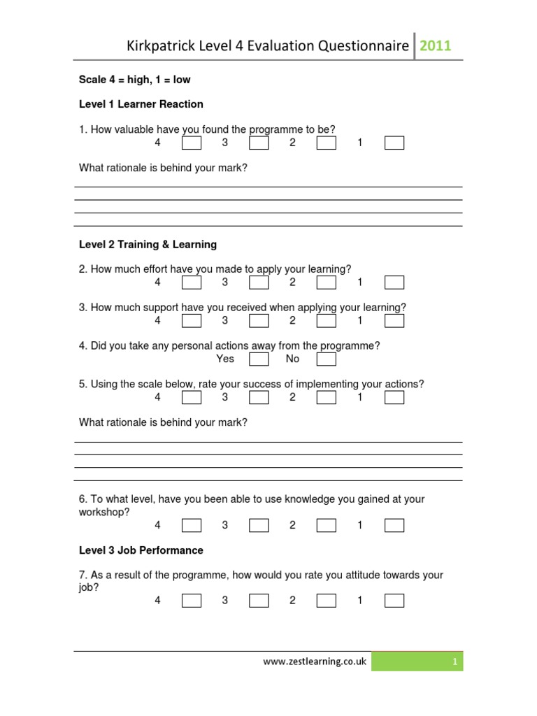 Kirkpatrick Level 4 Evaluation Survey | PDF | Evaluation | Questionnaire