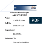 Research Methodologies Assignment #3 Name: Roll No:: Abdullah Abbas 17581556-026