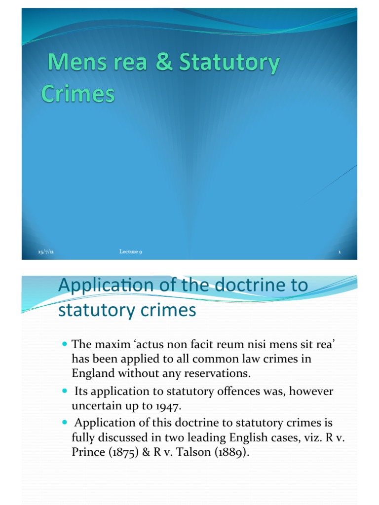 Lecture9 (Mens Rea & Statutory Crimes) IPC 1861 PDF Fraud Dishonesty