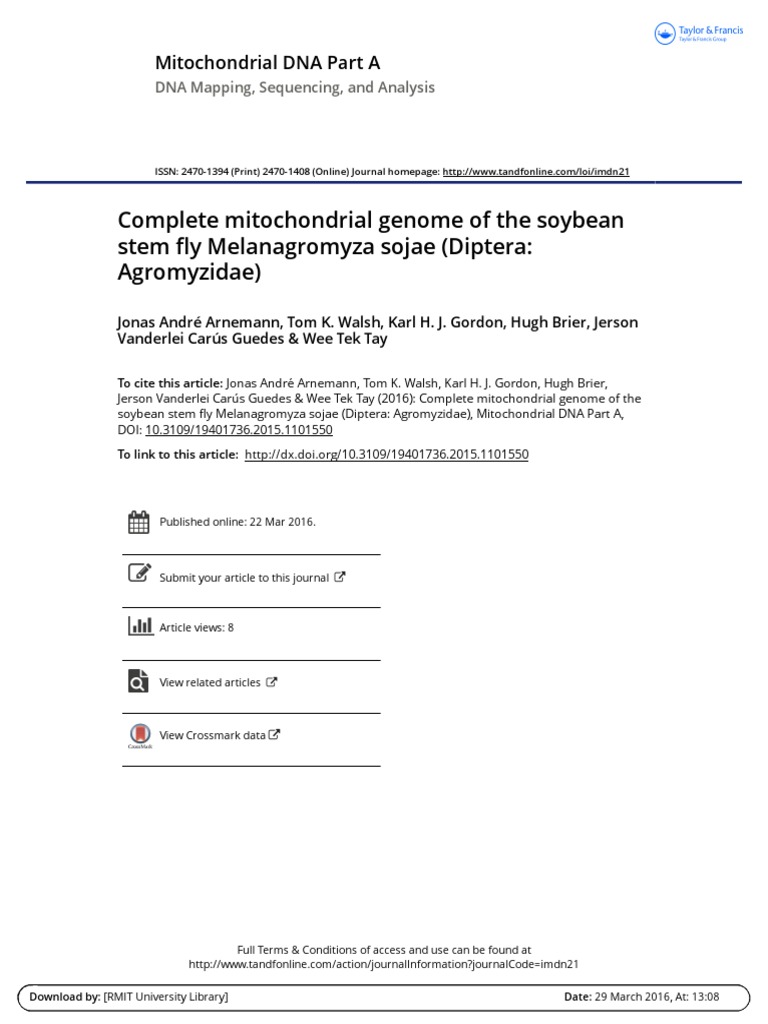 Complete Mitochondrial Genome of The Soybean Stem Fly Melanagromyza ...