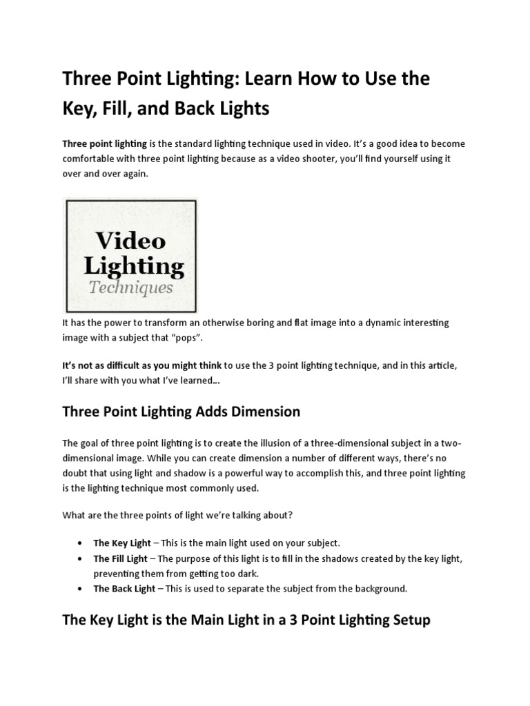 Three Point Lighting - IH | PDF | Mirror | Shadow