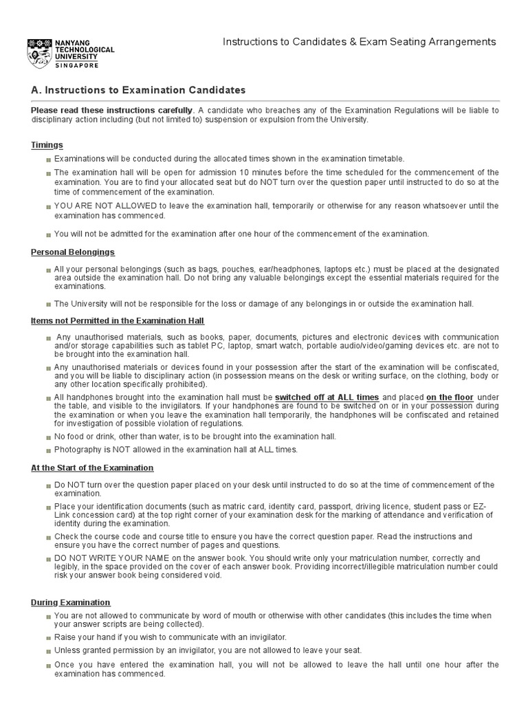 Instructions For Examination | PDF | Identity Document | Test (Assessment)