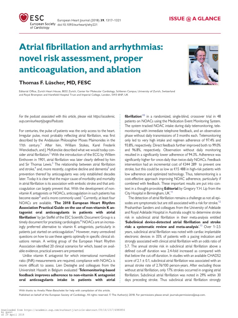 Atrial Fibrillation and Arrhythmias: Novel Risk Assessment, Proper ...