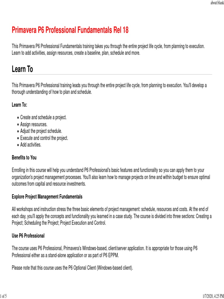 Primavera P6 Training Overview | PDF | Project Management | Information ...