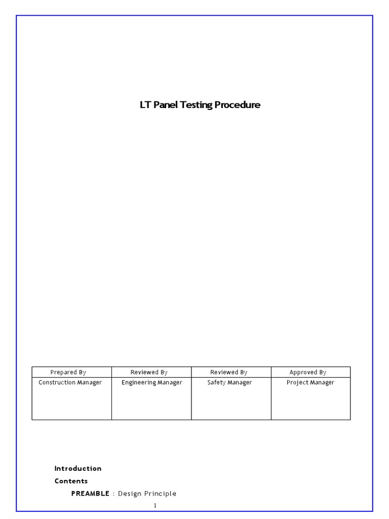 LT PANEL Testing Procedure PDF High Voltage Transformer