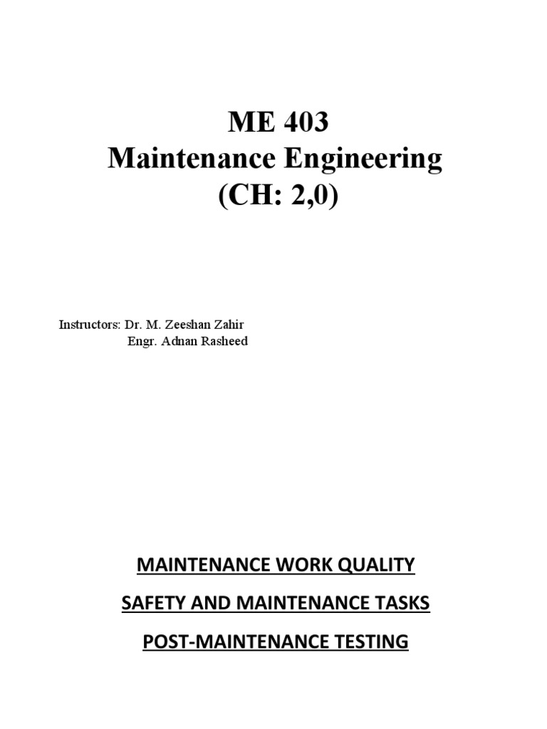 Maintenance Engineering: Quality & Safety | PDF | Safety | Business