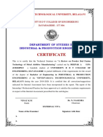 Certificate: Department of Studies in Industrial & Production Engineering