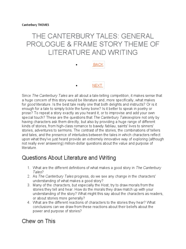 The Canterbury Tales: General Prologue & Frame Story Theme of ...