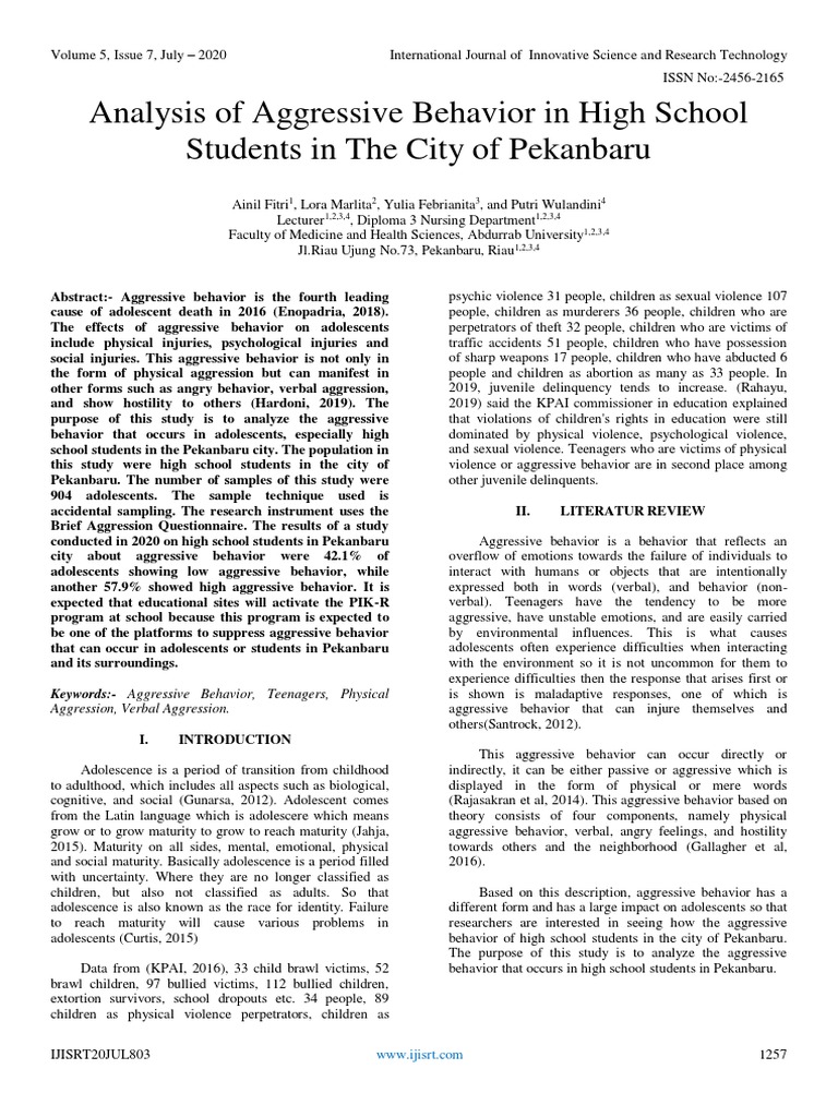 Aggressive Behavior in Pekanbaru Teens | PDF | Aggression | Bullying
