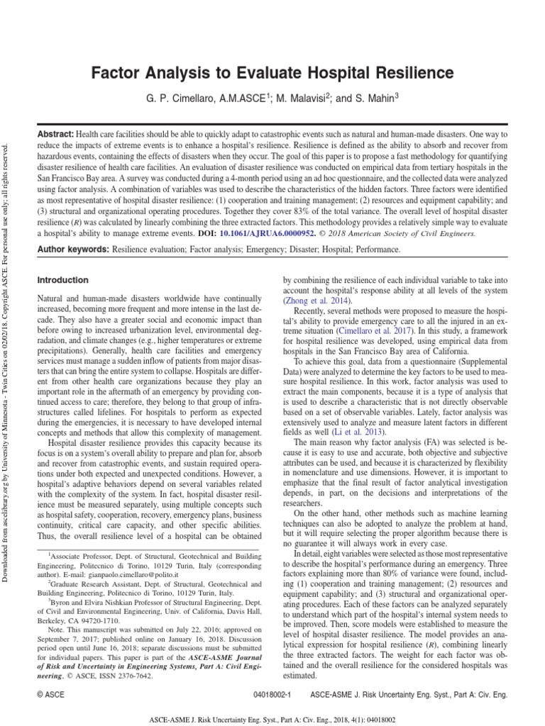 Factor Analysis To Evaluate Hospital Resilience | PDF | Factor Analysis ...