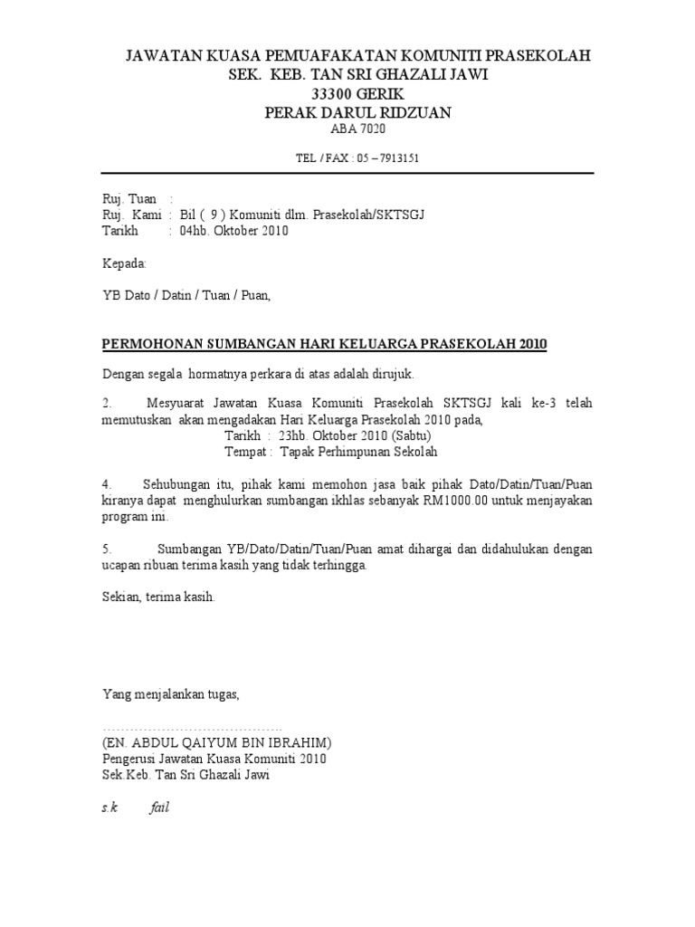 Surat Mohon Sumbangan Pdf
