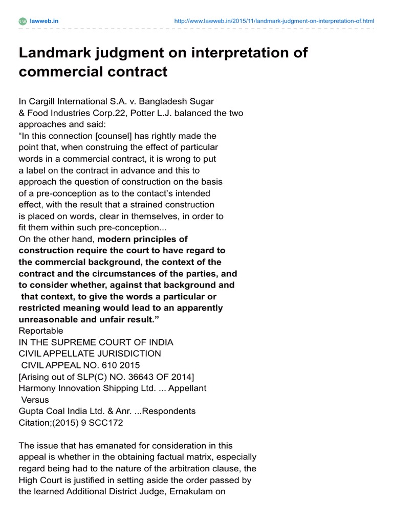 Landmark Judgment On Interpretation of Commercial Contract Lawweb in