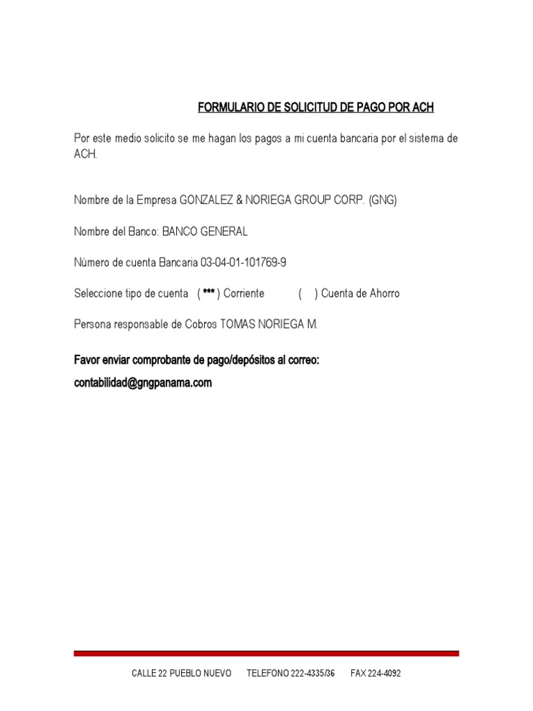 Formulario de Pago por ACH GNG | PDF | Finanzas y dinero