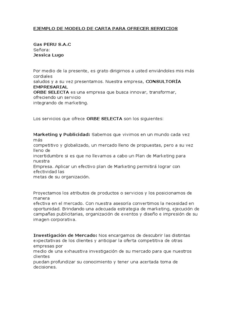 Ejemplo de Modelo de Carta para Ofrecer Servicios | PDF