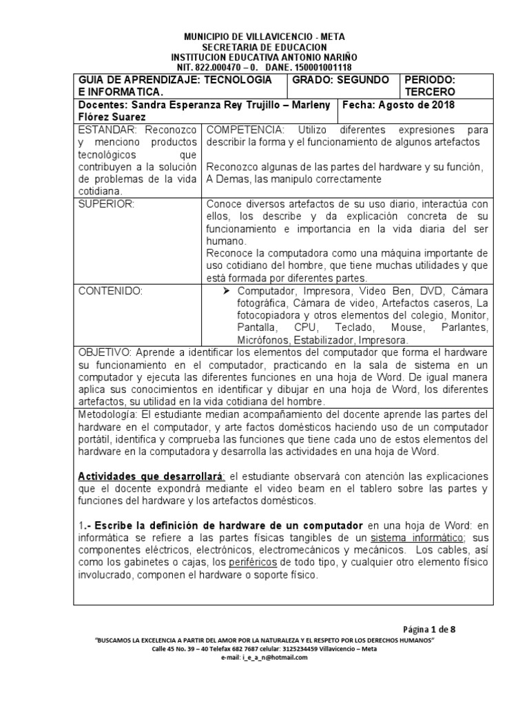 Guía de Tecnología e Informática 2° Grado | PDF | Periférico | Hardware ...