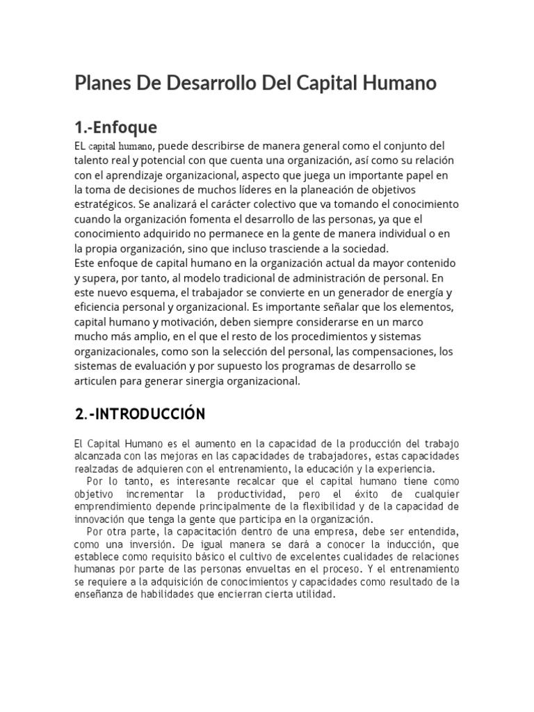 Planes de Desarrollo Del Capital Humano | PDF | Capital humano