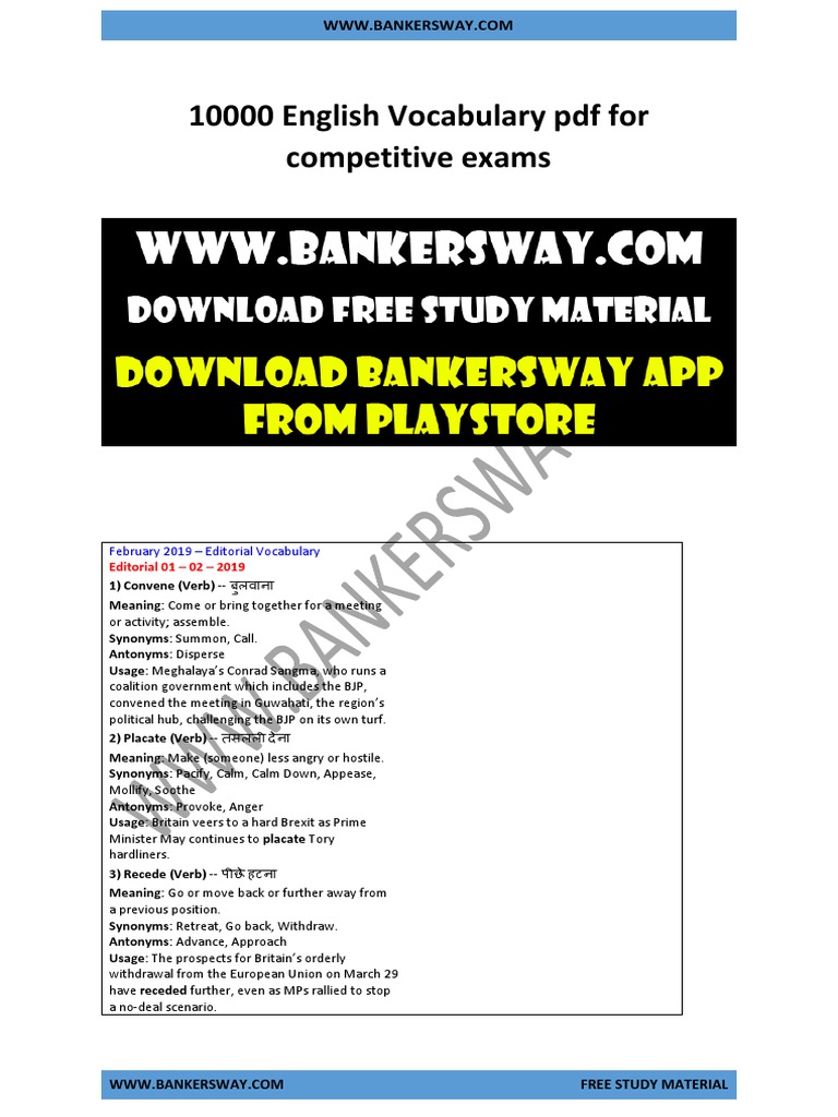 English Vocabulary PDF For Competitive Exams PDF | PDF | Righteousness |  Adjective