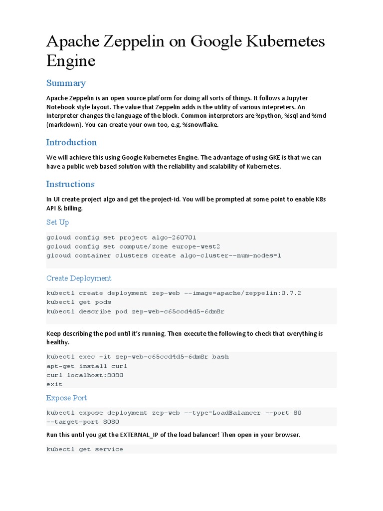 Apache Zeppelin On Google Engine Set Up PDF