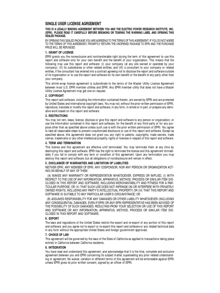 Single User License Agreement PDF Amplifier Detector (Radio)