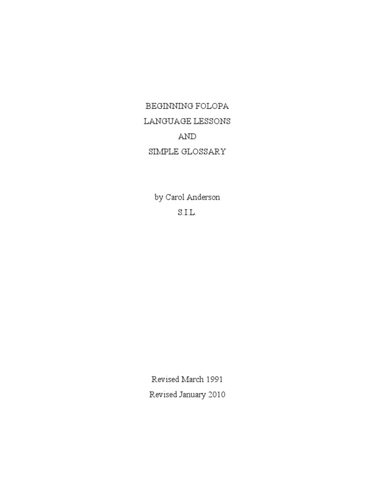 Folopa Language Lessons and Glossary | PDF | Tone (Linguistics) | Verb