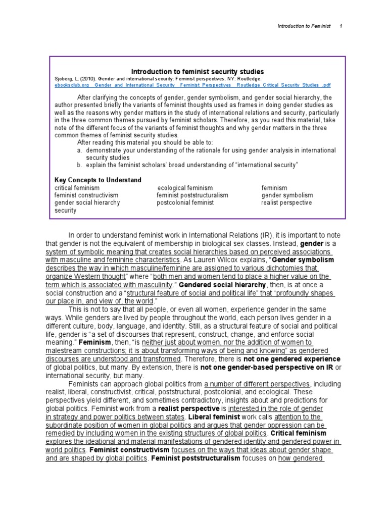 Introduction To Feminist Security Studies | PDF | Feminism | Gender Studies