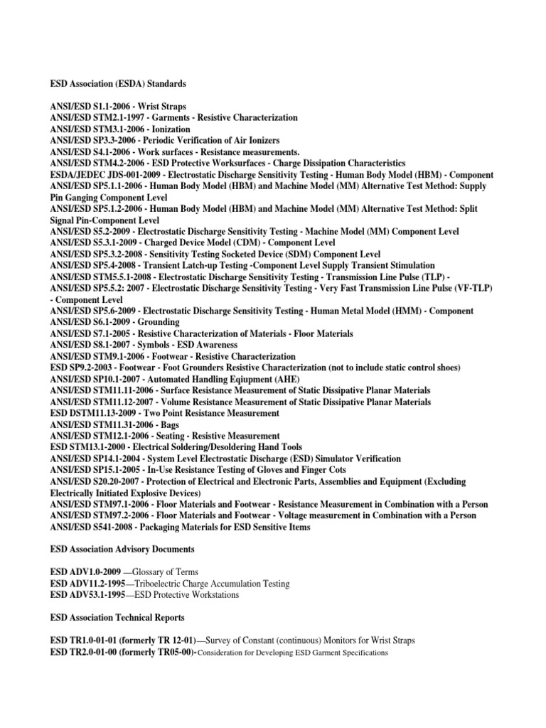 ESD Association Standards Overview | PDF | Electrostatic Discharge ...