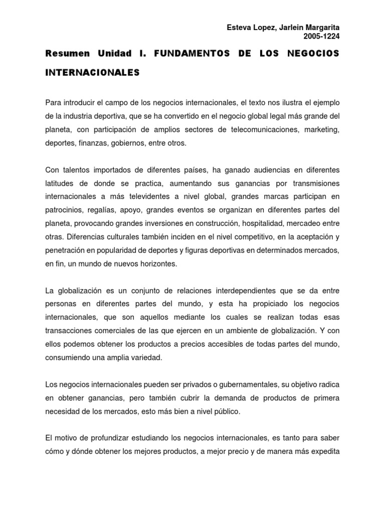 Resumen Unidad I - FUNDAMENTOS DE LOS NEGOCIOS INTERNACIONALES | PDF ...