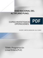 Universidad Nacional Del Altiplano Puno: Curso:Investigacion de Operaciones