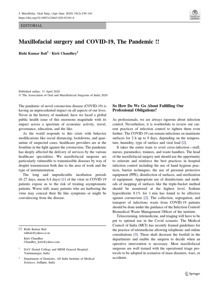 Maxillofacial Surgery Protocols During COVID-19 | PDF | Transmission ...