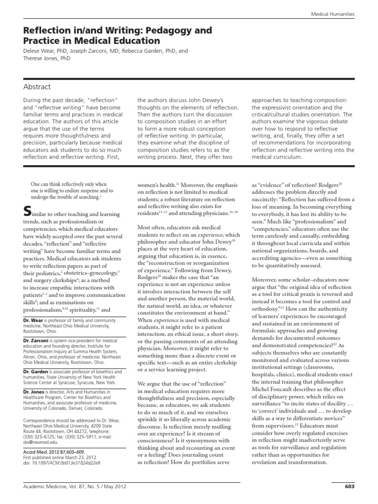 Reflective Writing in Medical Education | PDF | Identity (Social ...