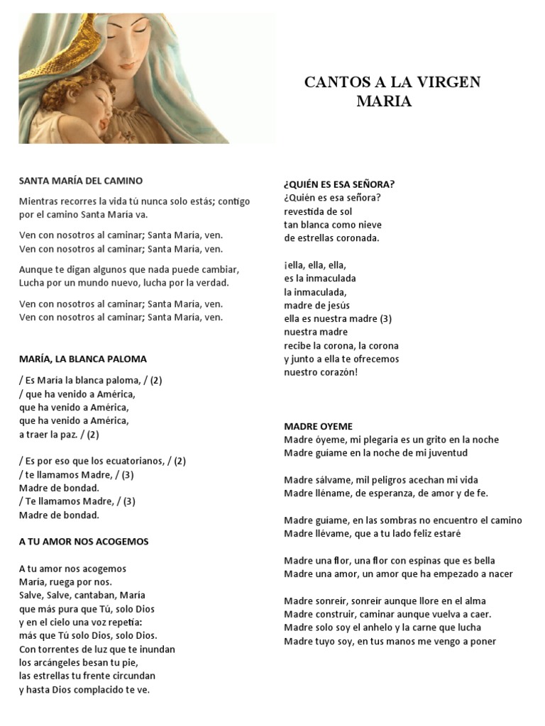 Cantos a la Virgen María: Madre Óyeme | PDF | María, madre de Jesús | Amor