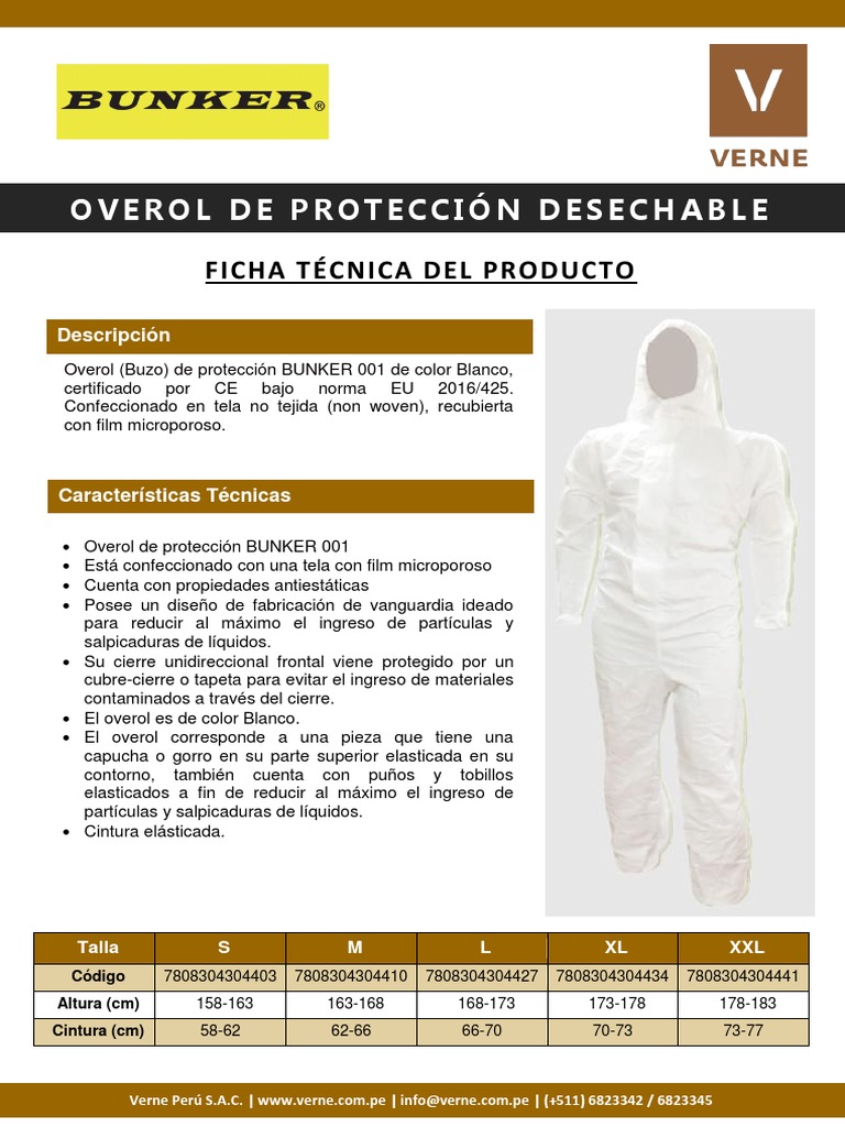 Ficha Técnica Overol Bunker 001 | PDF | Ropa | Naturaleza
