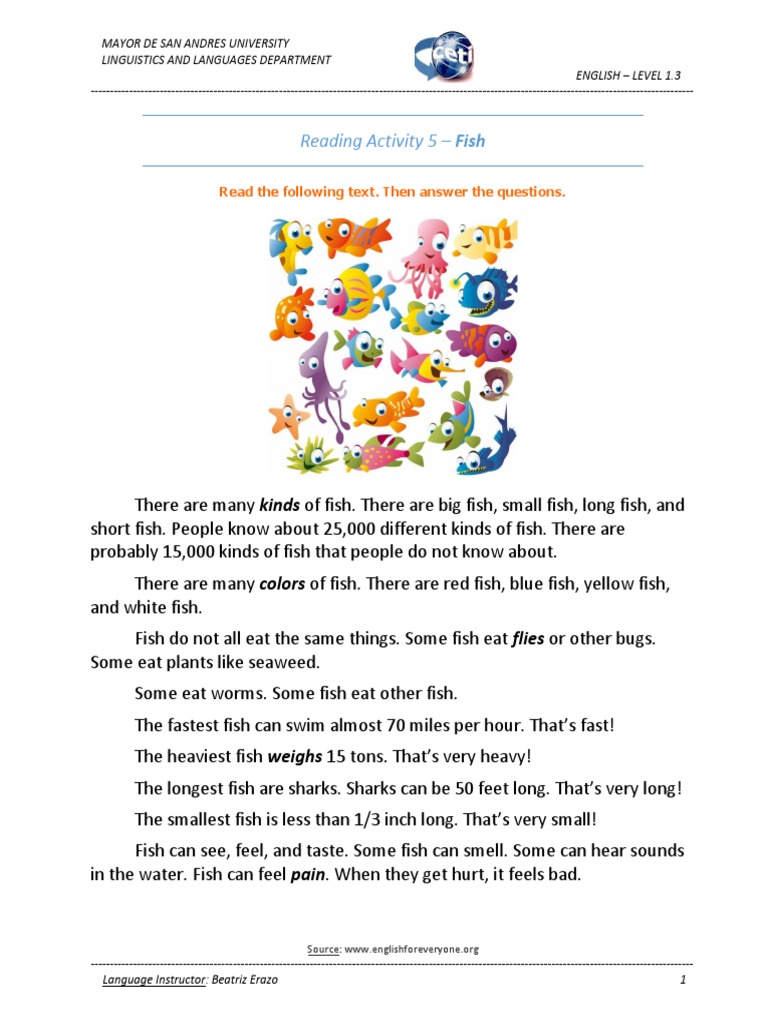 Fish Facts: Types, Sizes, and Diets | PDF