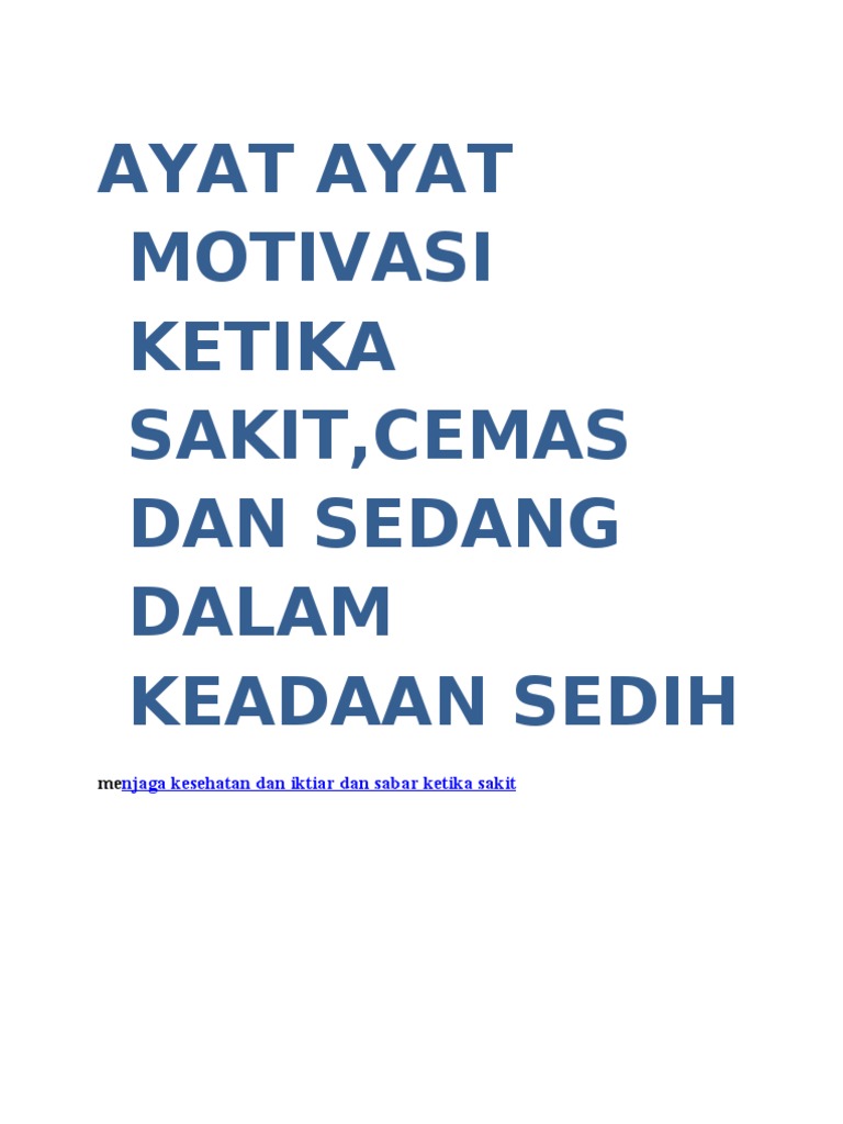 AYAT AYAT MOTIVASI KETIKA SAKITSEDIH CEMAS
