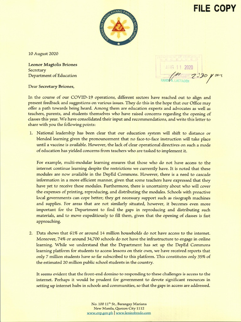Robredo's Letter To Briones | PDF