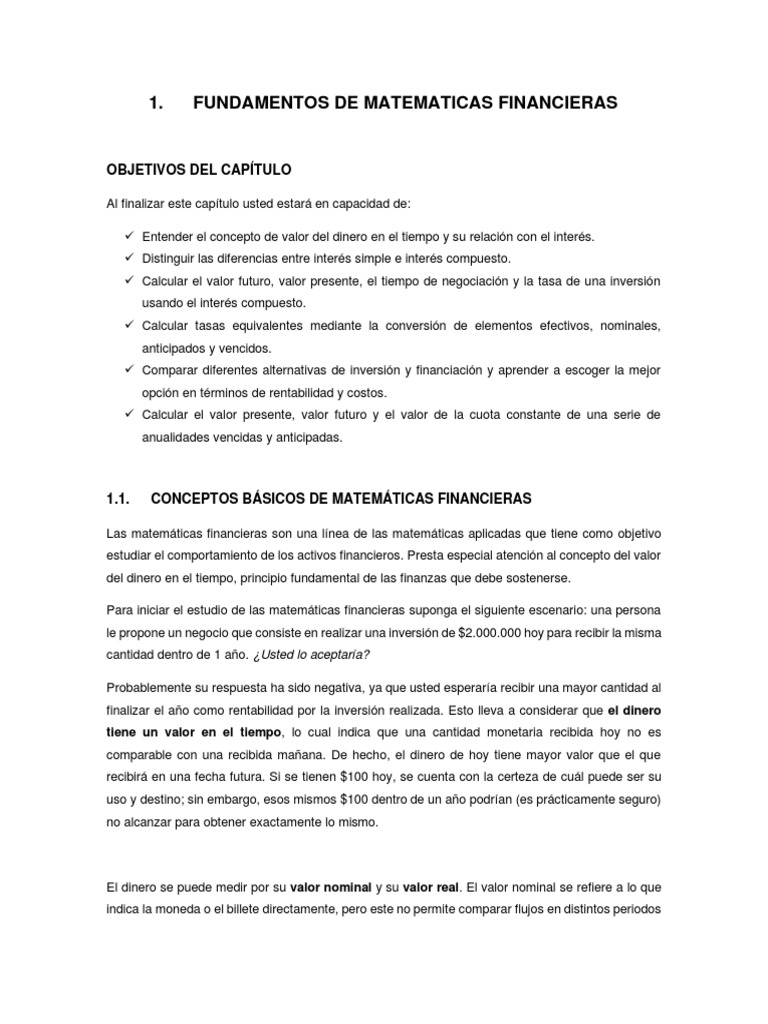 Fundamentos de Matematicas Financieras | PDF | Finanzas Matemáticas ...