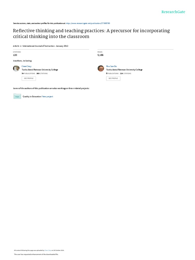Article - Assignment 2 - EDU406 | PDF | Reflective Practice | Critical ...